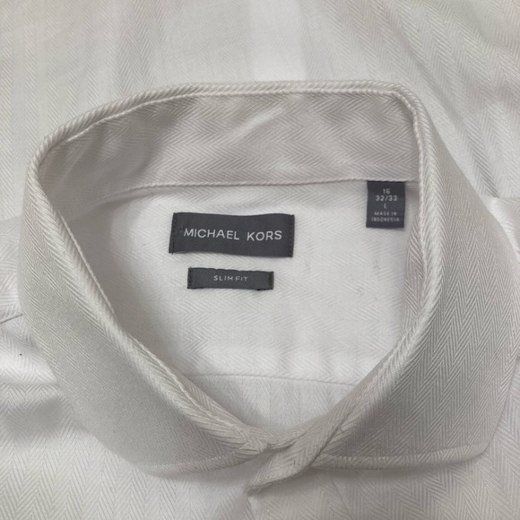 💙 Michael Kors Men’s Slim Fit Button Up Shirt, White - Size L, 16, 32/33 - Picture 7 of 7